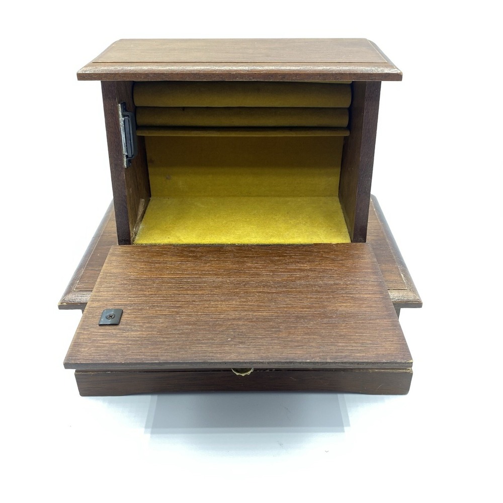 Vintage Wooden Jewelry Music Box, Made In Japan, Floral Roses Stained Glass Look - Picture 3 of 12